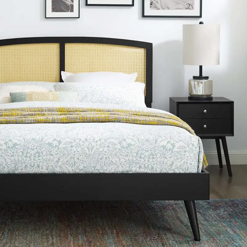 Sierra Cane and Wood Queen Platform Bed With Splayed Legs By Modway - Instant Buy
