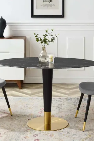 Zinque 48" Oval Artificial Marble Dining Table By Modway - EEI-5134 - Gold Black Trending