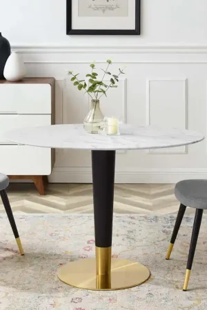 Zinque 42" Oval Artificial Marble Dining Table By Modway - EEI-5125 - Gold White Shop Now