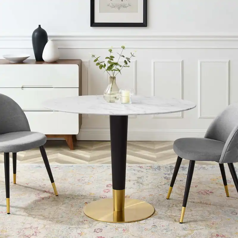 Zinque 42" Oval Artificial Marble Dining Table By Modway - EEI-5125 - Gold White Shop Now