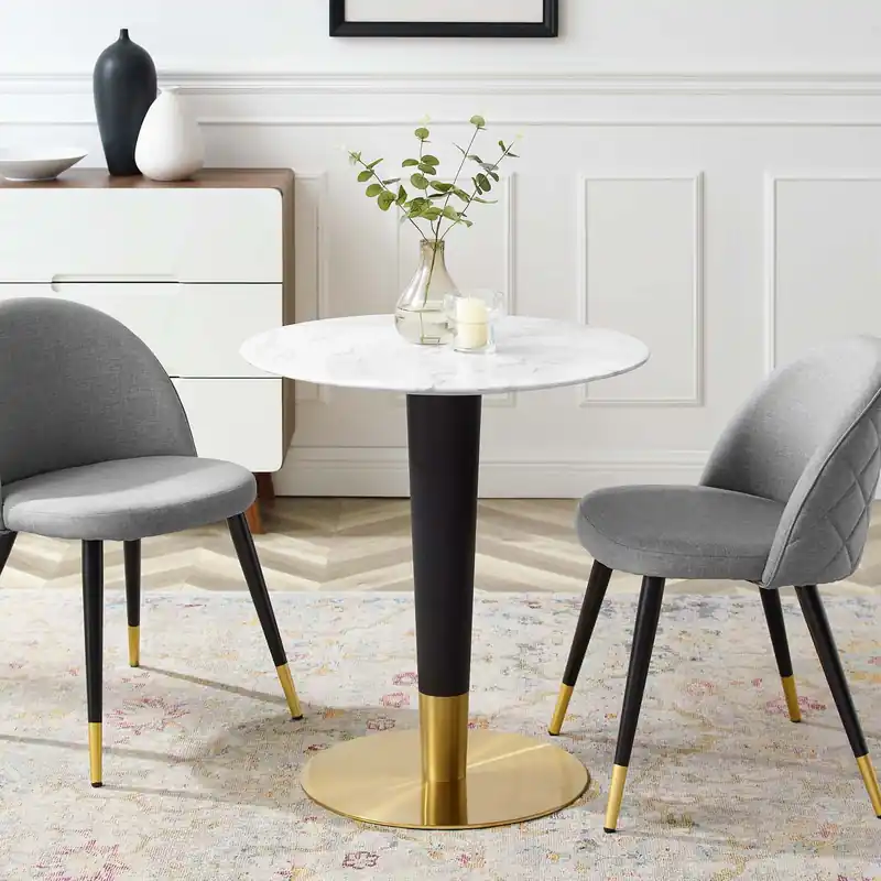Zinque 28" Artificial Marble Dining Table By Modway - EEI-5121 - Gold White Brand New