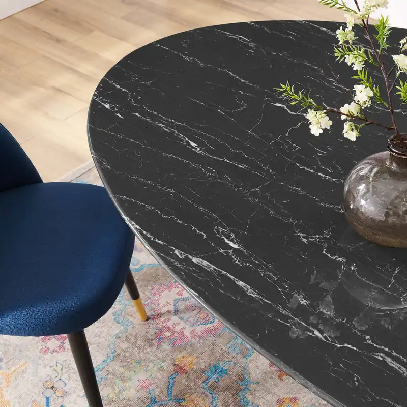 Free Delivery Lippa 78" Oval Artificial Marble Dining Table By Modway - EEI-4889 - Black Black