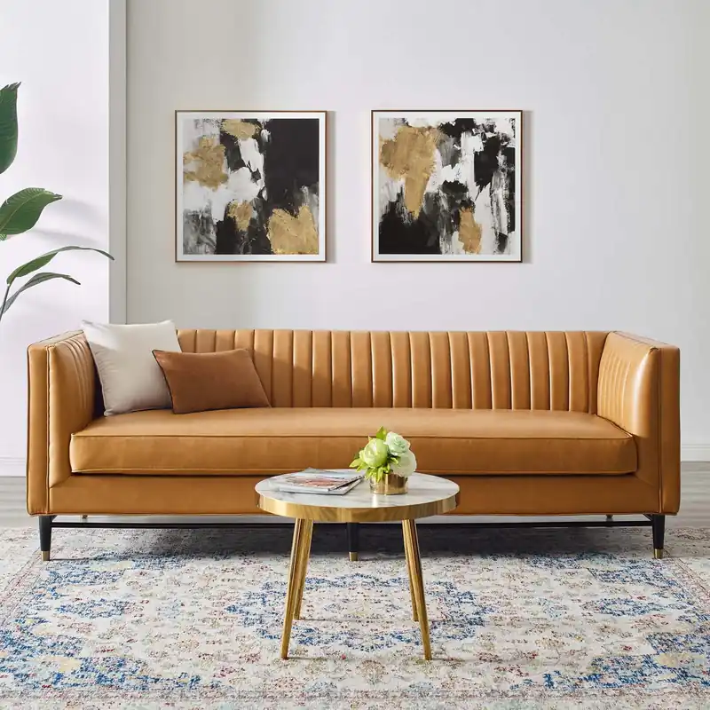 Express Delivery Devote Channel Tufted Vegan Leather Sofa By Modway - EEI-4721 - Tan