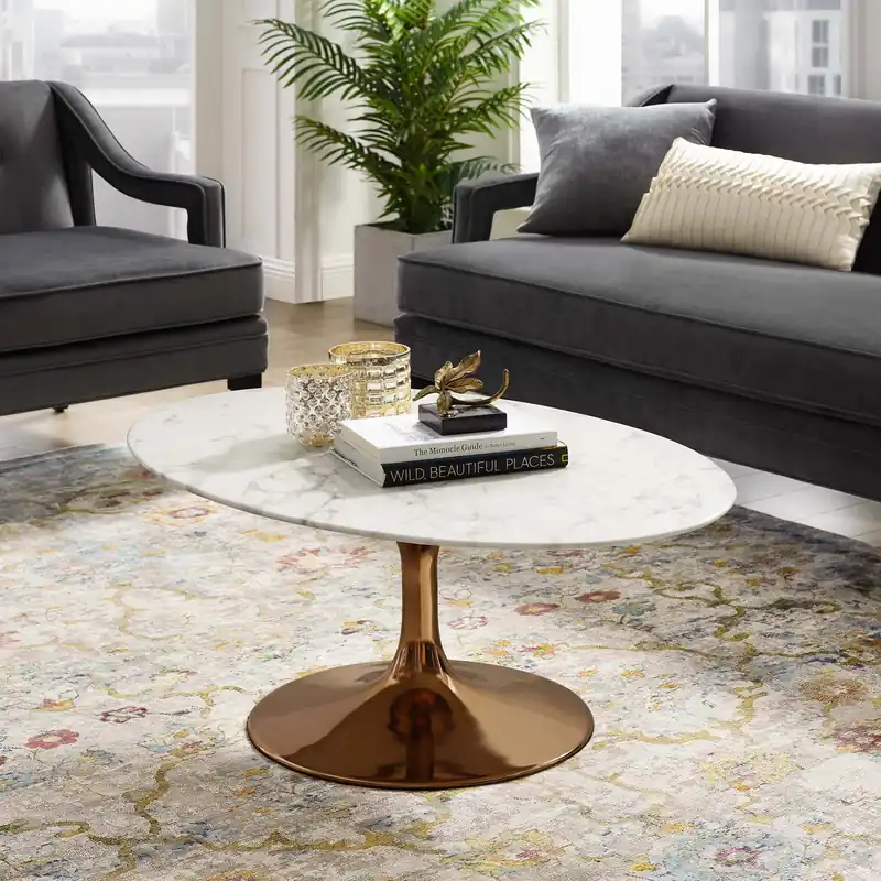 Lippa 42" Oval-Shaped Artificial Marble Coffee Table By Modway - EEI-3252 - Rose White Free Returns