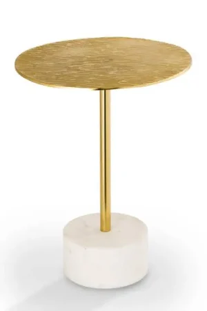 New Release Golden Finish End Table with Marble Brass By SPI Home - 20.5in Height