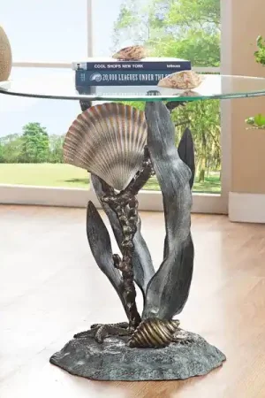 Popular Shells and Seagrass End Table By SPI Home - 21in Height