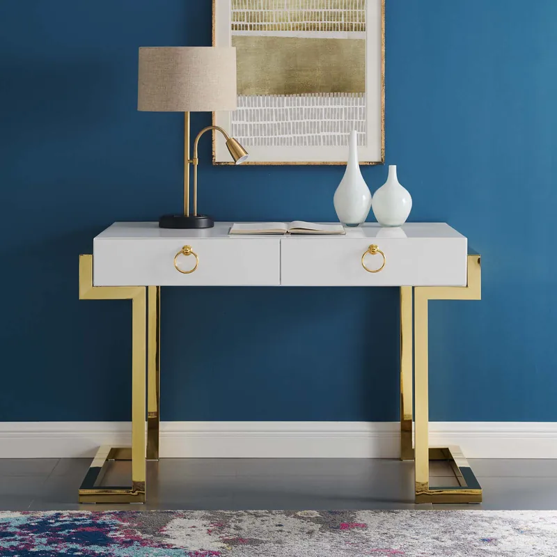 Warranty Included Modway Ring Office Desk - EEI-3862 - Gold White