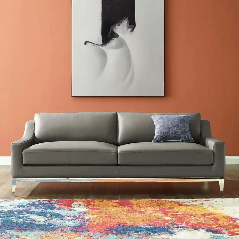 Modern Modway Harness 83.5" Stainless Steel Base Leather Sofa - EEI-3444