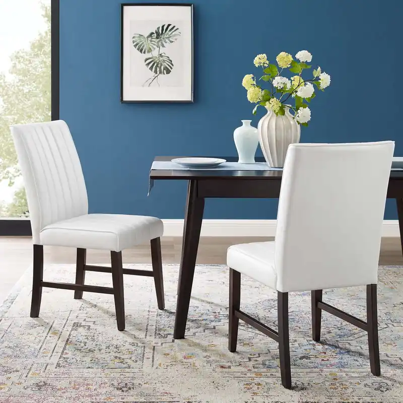 Discount Modway Motivate Channel Tufted Upholstered Faux Leather Dining Chair Set of 2 - EEI-3334 - White