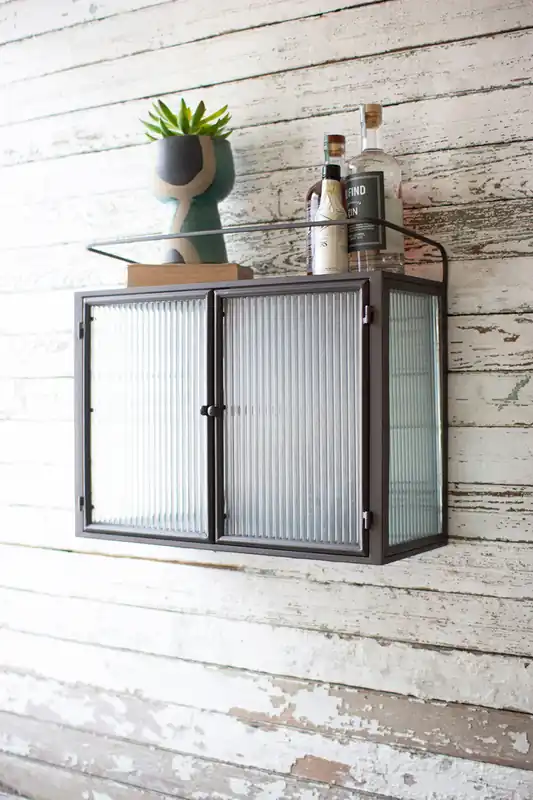 Kalalou Double Door Metal And Corrugated Glass Wall Cabinet - Multi Money Back Guarantee