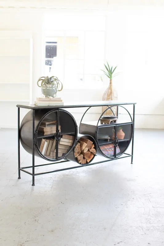 Premium Kalalou Iron And Glass Circles Console Tables - Grey