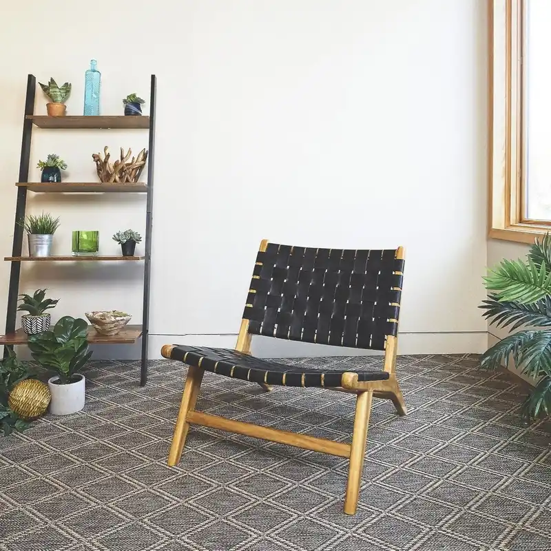 Bali Black Leather & Teak Lounge Chair Original