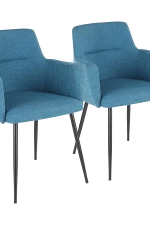 LumiSource Andrew Chair - Set of 2 - Black Metal, Teal Fabric Weekend Sale
