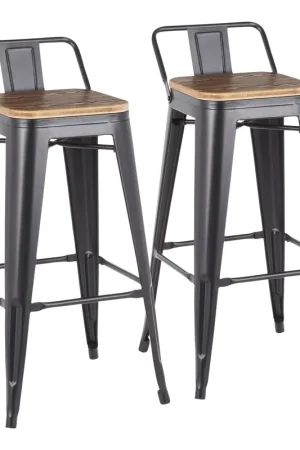 Hot Picks LumiSource Oregon Low Back Barstool - Set of 2 - Black Metal, Bamboo