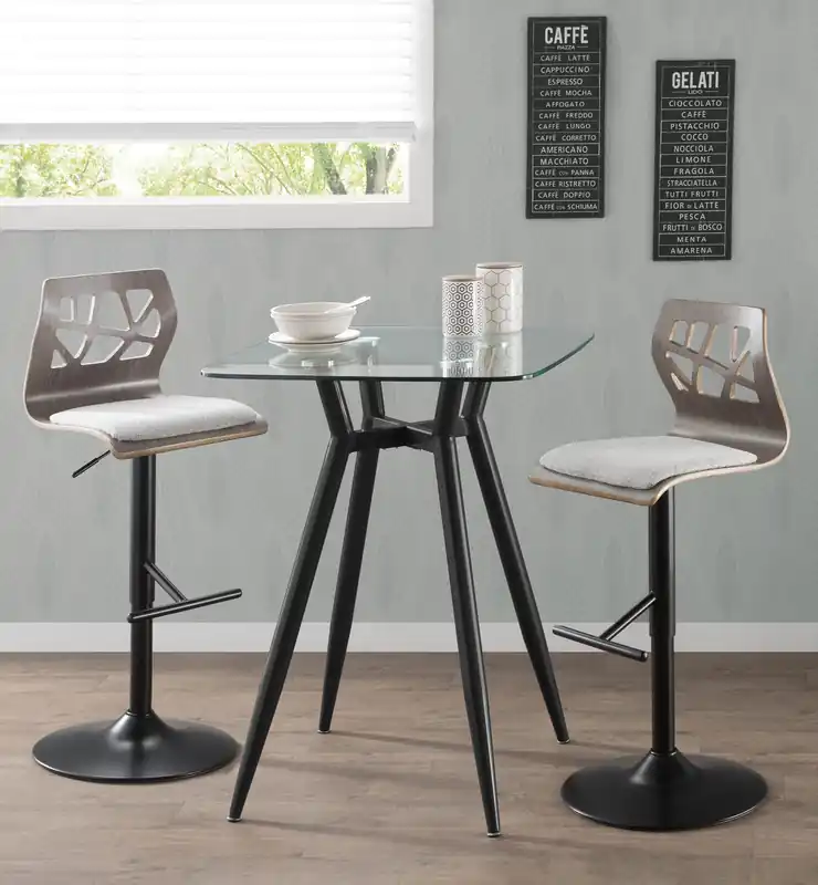 Trusted Brand LumiSource Folia Barstool - Black Metal, Light Grey Wood, Light Grey Fabric