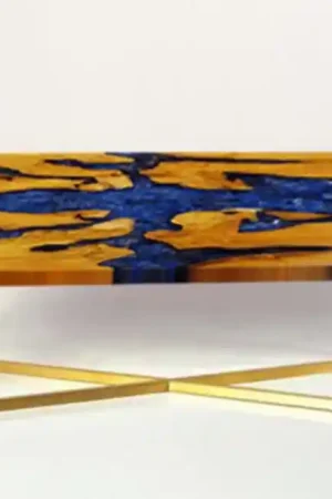 Bargain Teak & Blue Resin Inlaid Cracked Wood Coffee Table by Aire Furniture