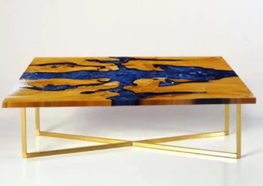 Bargain Teak & Blue Resin Inlaid Cracked Wood Coffee Table by Aire Furniture