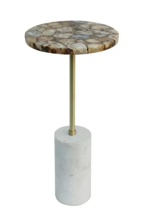 A&B Home Gold Agate and Brass Side Table With Cylindrical Marble In Demand