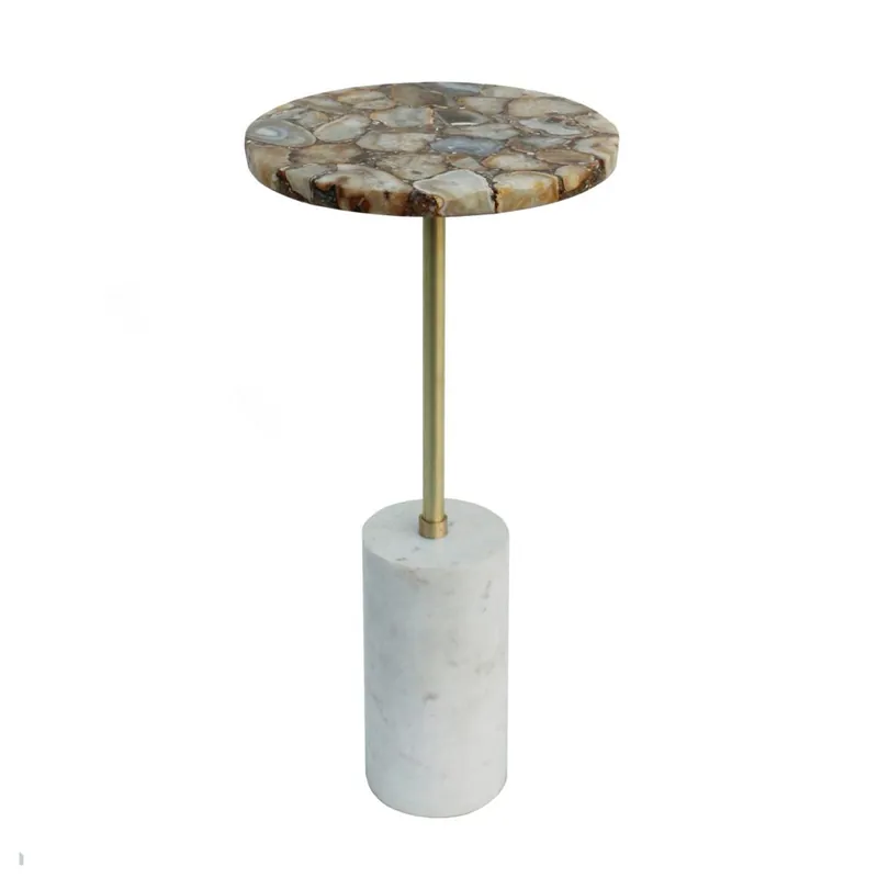 A&B Home Gold Agate and Brass Side Table With Cylindrical Marble In Demand