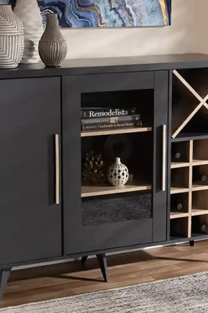 Baxton Studio Pietro Mid-Century Modern Dark Grey and Oak Finished Wine Cabinet - Dark Grey , Oak Brown Must Have