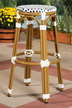 Baxton Studio Joelle Classic French Indoor and Outdoor Navy and White Bamboo Style Stackable Bistro Bar Stool - Navy , White Direct From Manufacturer