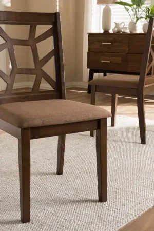 Baxton Studio Abilene Mid-Century Light Brown Fabric Upholstered and Walnut Brown Finished Dining Chair (Set of 2) - Light Brown , "Walnut" Brown Money Back Guarantee