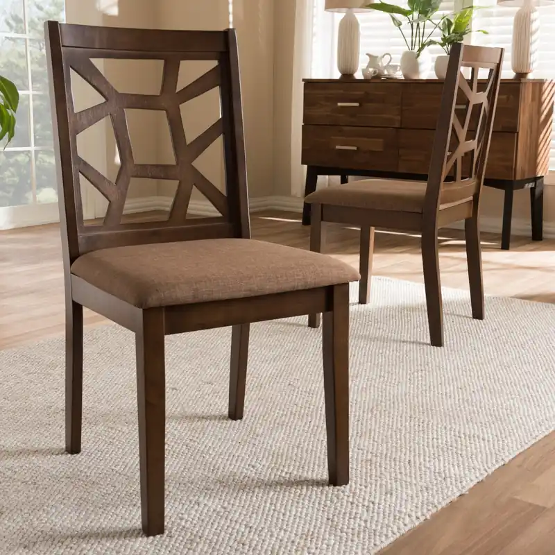 Baxton Studio Abilene Mid-Century Light Brown Fabric Upholstered and Walnut Brown Finished Dining Chair (Set of 2) - Light Brown , "Walnut" Brown Money Back Guarantee
