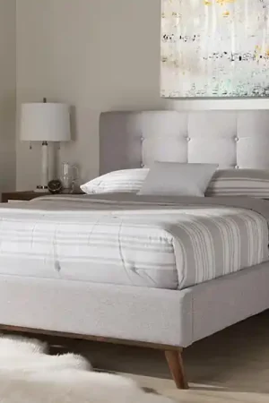Baxton Studio Valencia Mid-Century Modern Greyish Beige Fabric Queen Size Platform Bed - Greyish Beige Must Have