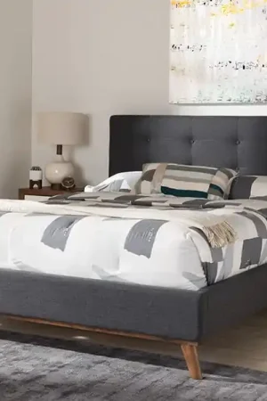 Baxton Studio Valencia Mid-Century Modern Dark Grey Fabric King Size Platform Bed - Dark Grey Genuine