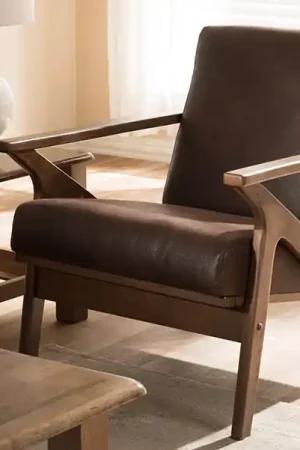 Baxton Studio Bianca Mid-Century Modern Walnut Wood Dark Brown Distressed Faux Leather Lounge Chair - Dark Brown , "Walnut" Brown Hot Picks