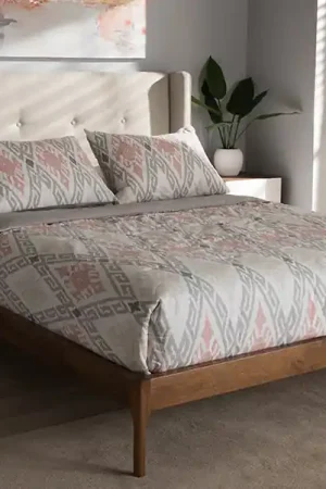 Baxton Studio Brooklyn Mid-Century Modern Walnut Wood Beige Fabric King Size Platform Bed - Light Beige Super Sale