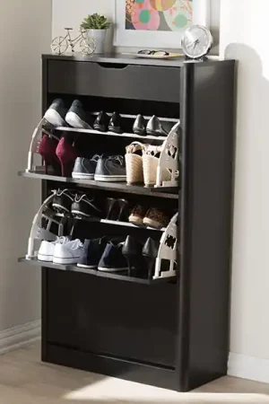 Baxton Studio Cayla Modern and Contemporary Black Wood Shoe Cabinet - Black Time-Limited