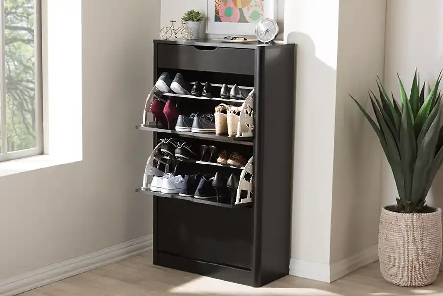 Baxton Studio Cayla Modern and Contemporary Black Wood Shoe Cabinet - Black Time-Limited