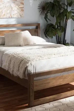 Best Price Baxton Studio Torino Mid-Century Modern Solid Walnut Wood Open Frame Style King Size Platform Bed - "Walnut" Brown