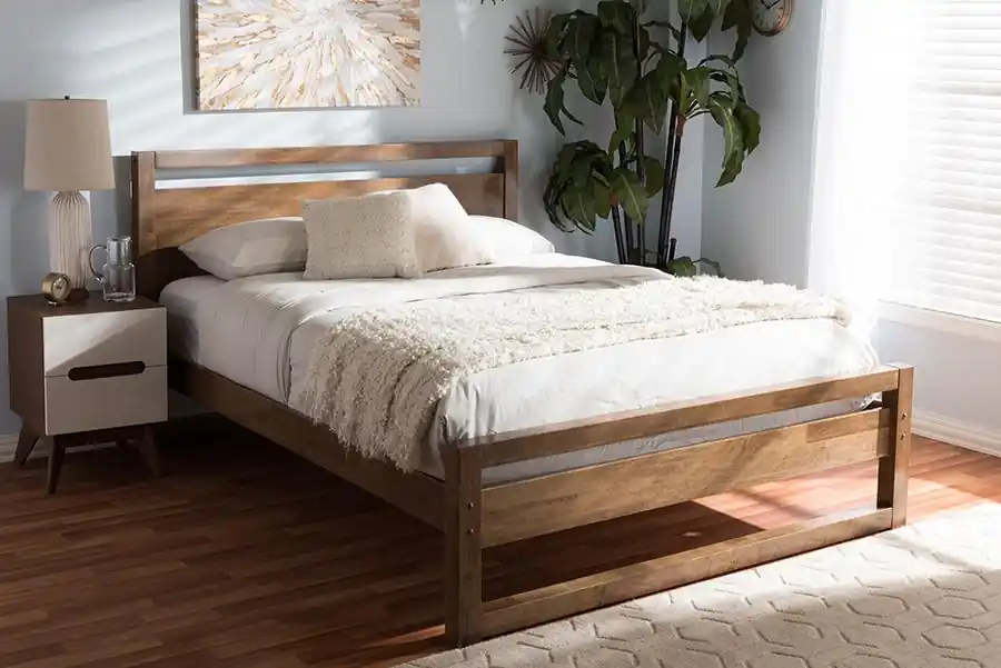 Best Price Baxton Studio Torino Mid-Century Modern Solid Walnut Wood Open Frame Style King Size Platform Bed - "Walnut" Brown