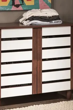 Baxton Studio Gisela Oak and White 2-tone Shoe Cabinet With 2 Doors - Brown New Release
