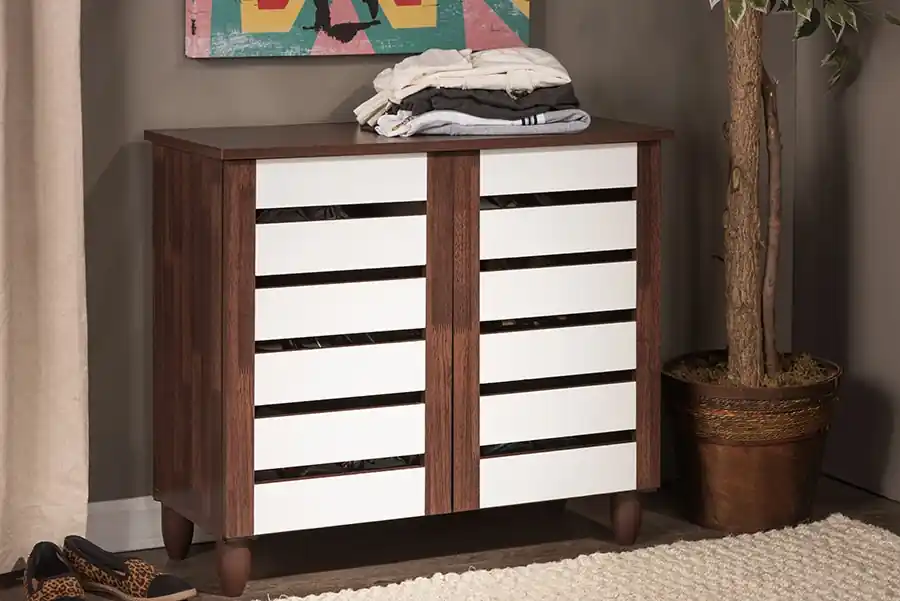 Baxton Studio Gisela Oak and White 2-tone Shoe Cabinet With 2 Doors - Brown New Release