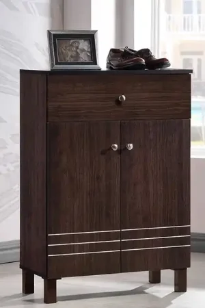 Baxton Studio Felda Dark Brown Modern Shoe Cabinet with 2 Doors and Drawer - Dark Brown Brand New