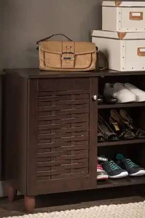 Baxton Studio Winda Modern and Contemporary 2-Door Dark Brown Wooden Entryway Shoes Storage Cabinet - Dark Brown Popular