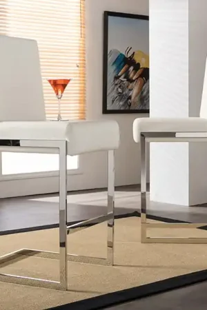 Baxton Studio Toulan Modern and Contemporary White Faux Leather Upholstered Stainless Steel Barstool (Set of 2) - White Price Cut