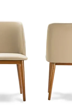 Baxton Studio Lavin Mid-Century "Walnut" Light Brown/Beige Faux Leather Dining Chair (Set of 2) - Walnut Light Brown , Beige Reduced Price