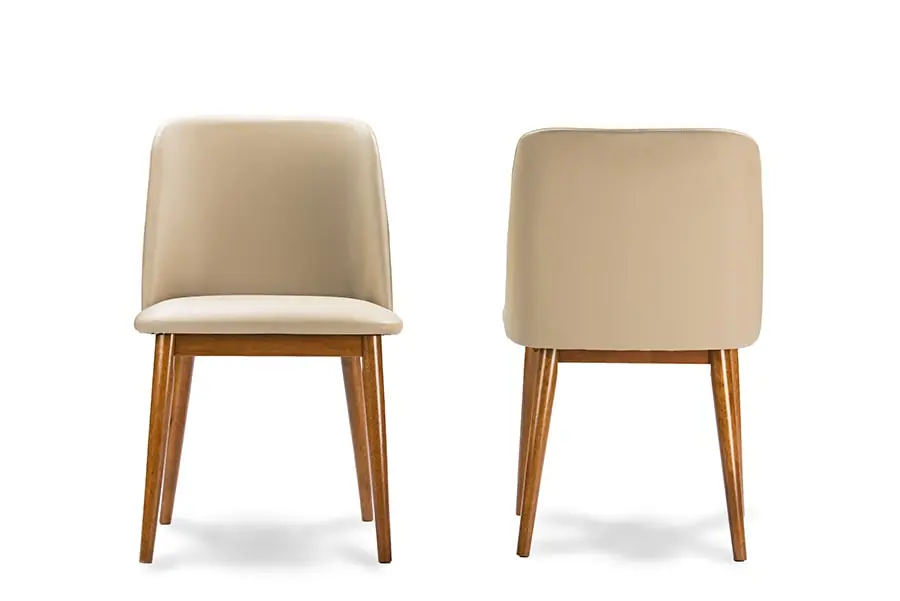 Baxton Studio Lavin Mid-Century "Walnut" Light Brown/Beige Faux Leather Dining Chair (Set of 2) - Walnut Light Brown , Beige Reduced Price
