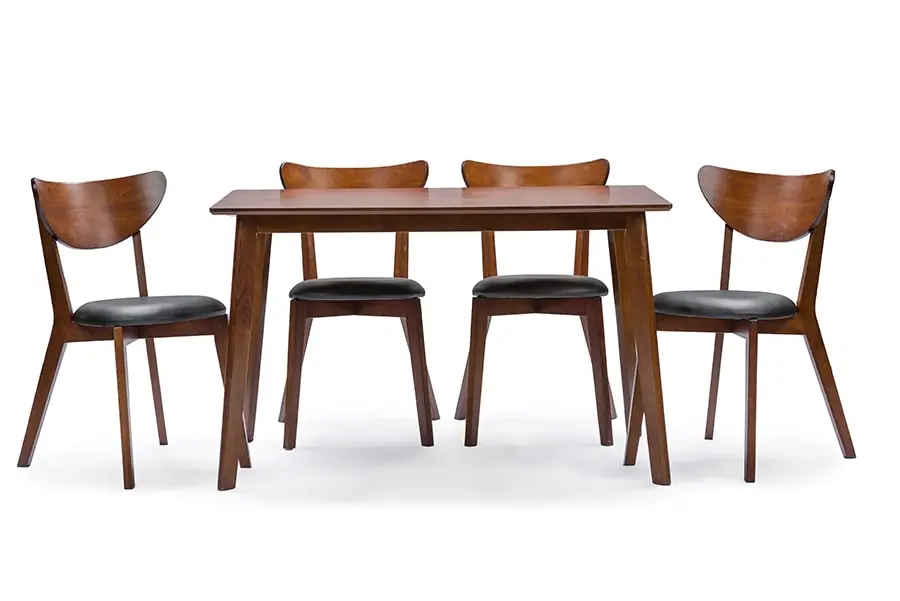 Baxton Studio Sumner Mid-Century Style "Walnut" Brown 5-Piece Dining Set - Brown , Black Discount