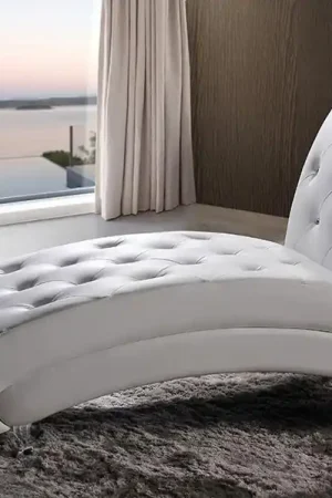 Baxton Studio Pease Contemporary White Faux Leather Upholstered Crystal Button Tufted Chaise Lounge - White Certified