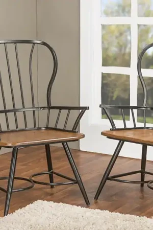 Baxton Studio Longford "Dark-Walnut" Wood and Black Metal Vintage Industrial Dining Arm Chair (Set of 2) - "Walnut" Brown , Black Must Have