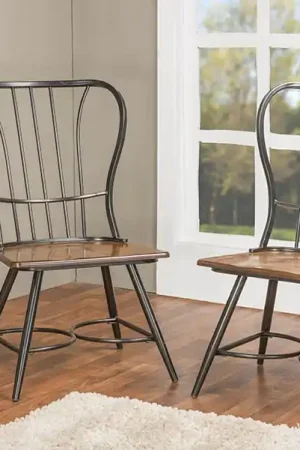Baxton Studio Longford "Dark-Walnut" Wood and Black Metal Vintage Industrial Dining Chair (Set of 2) - "Walnut" Brown , Black Grab Now