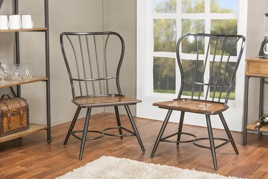 Baxton Studio Longford "Dark-Walnut" Wood and Black Metal Vintage Industrial Dining Chair (Set of 2) - "Walnut" Brown , Black Grab Now