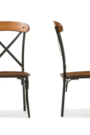 Baxton Studio Broxburn Light Brown Wood & Metal Dining Chair (Set of 2) - Brown Free Delivery