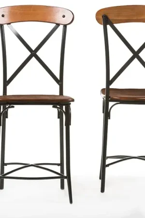 Baxton Studio Broxburn Light Brown Wood & Metal Bar Stool (Set of 2) - Brown Brand New
