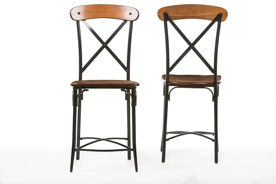 Baxton Studio Broxburn Light Brown Wood & Metal Bar Stool (Set of 2) - Brown Brand New